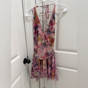 SHEIN Pink Floral Halter Mini Dress